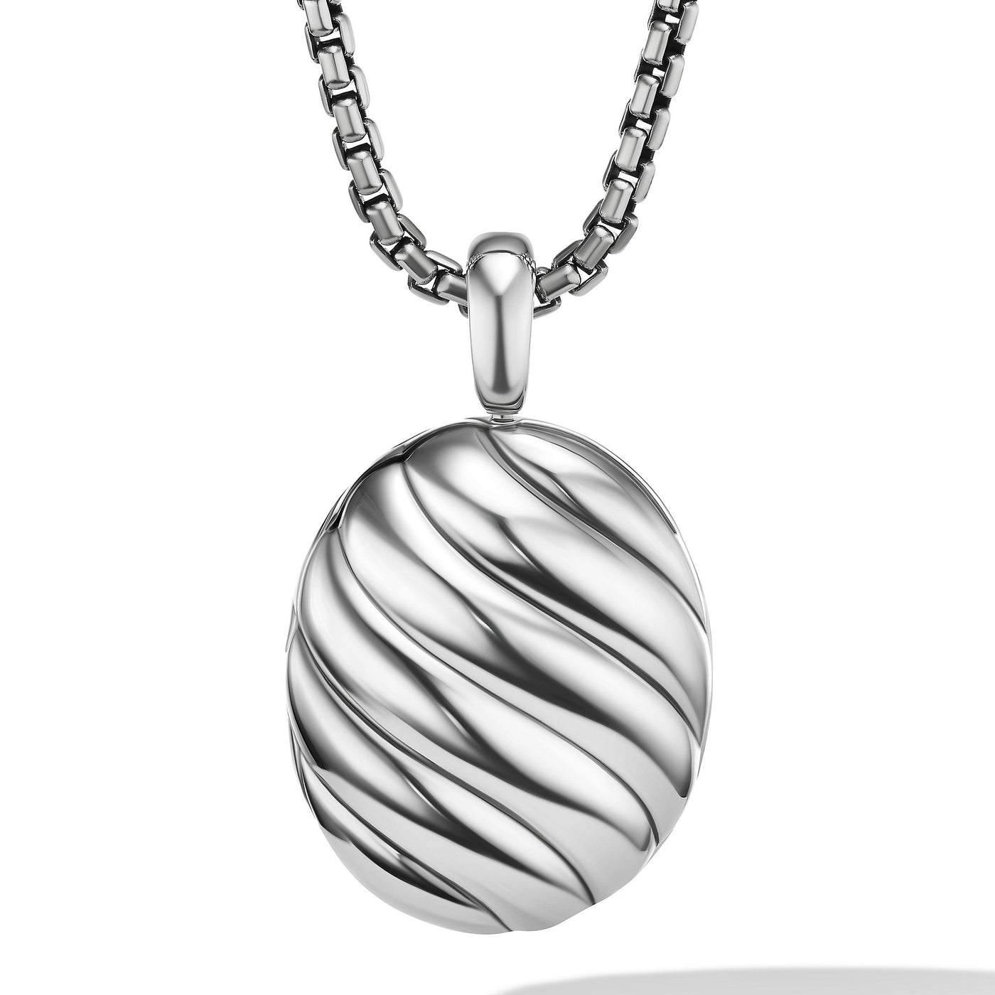 Sculpted Cable Locket Amulet in Sterling Silver\, 37mm