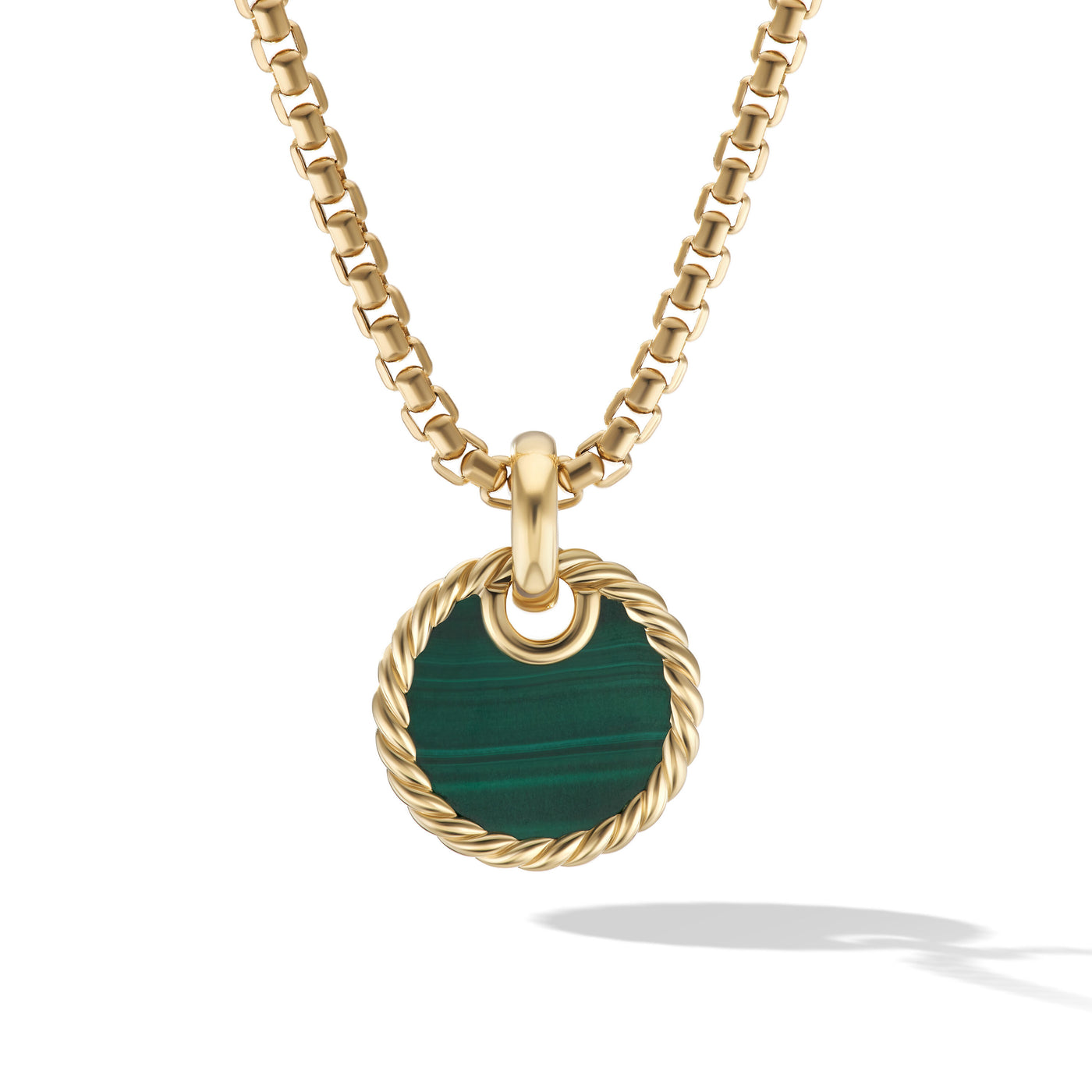 DY Elements® Disc Pendant in 18K Yellow Gold with Malachite\, 15.5mm