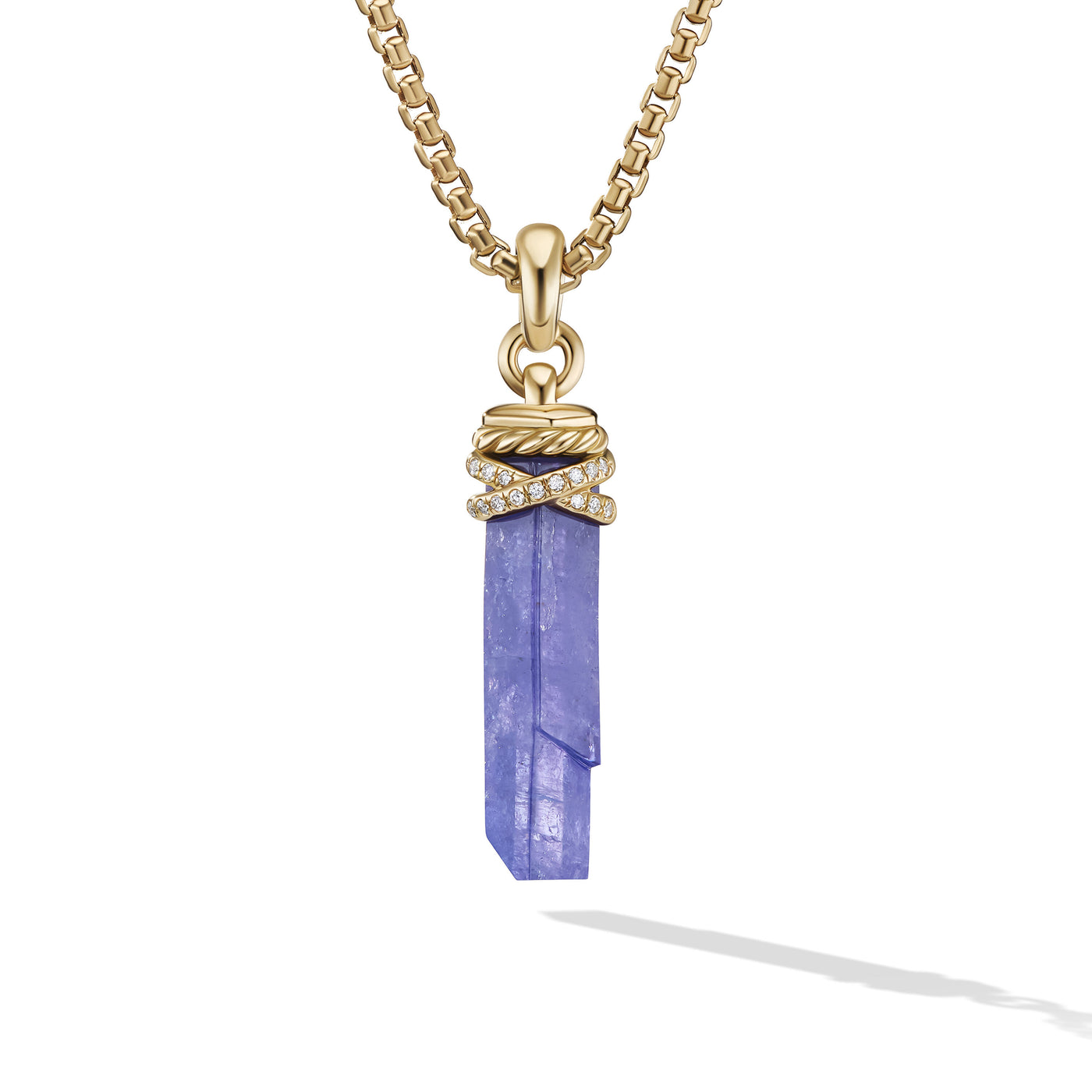 Wrapped Crystal Amulet in Tanzanite Crystal with 18K Yellow Gold and Diamonds\, 46mm