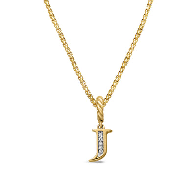 Pavé Initial Pendant in 18K Yellow Gold with Diamond J
