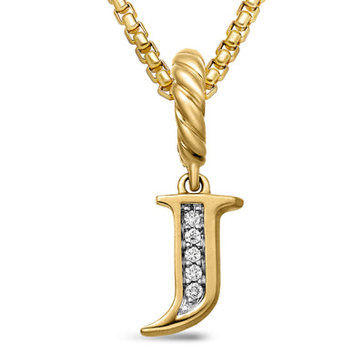 Pavé Initial Pendant in 18K Yellow Gold with Diamond J
