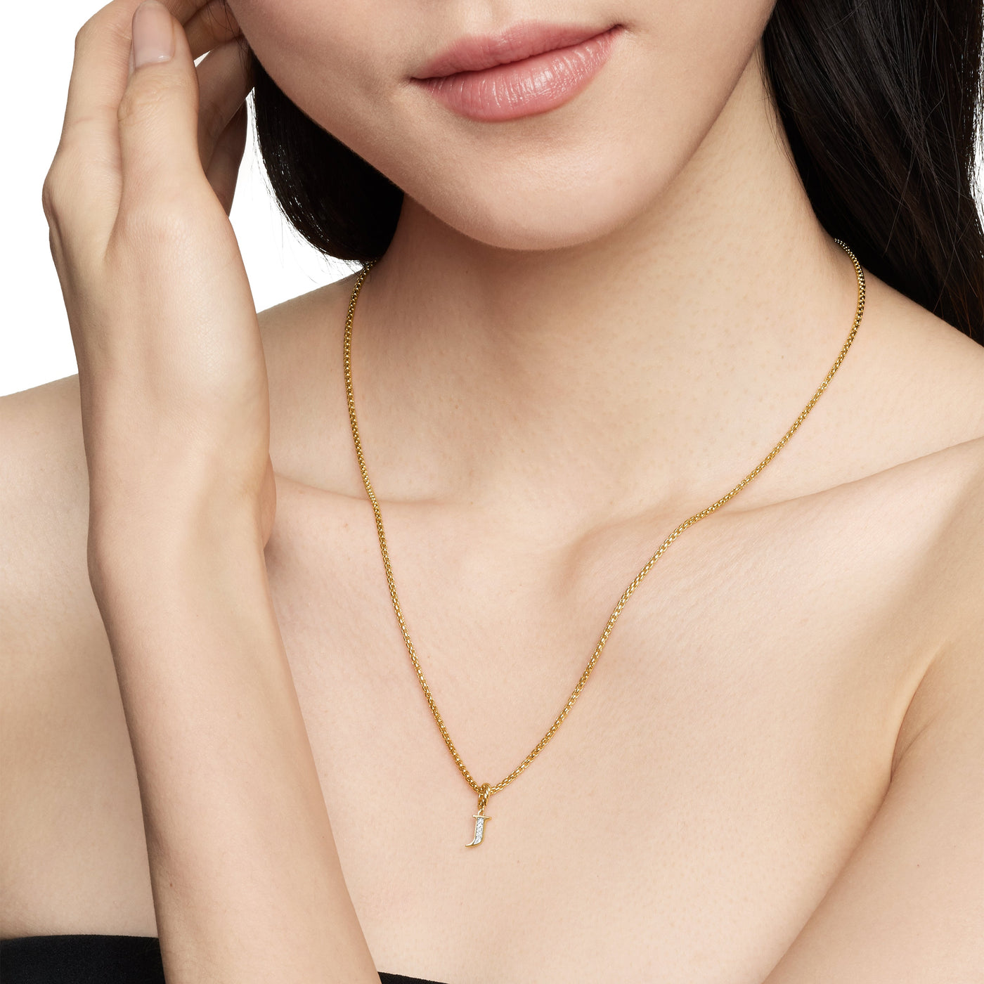 Pavé Initial Pendant in 18K Yellow Gold with Diamond J