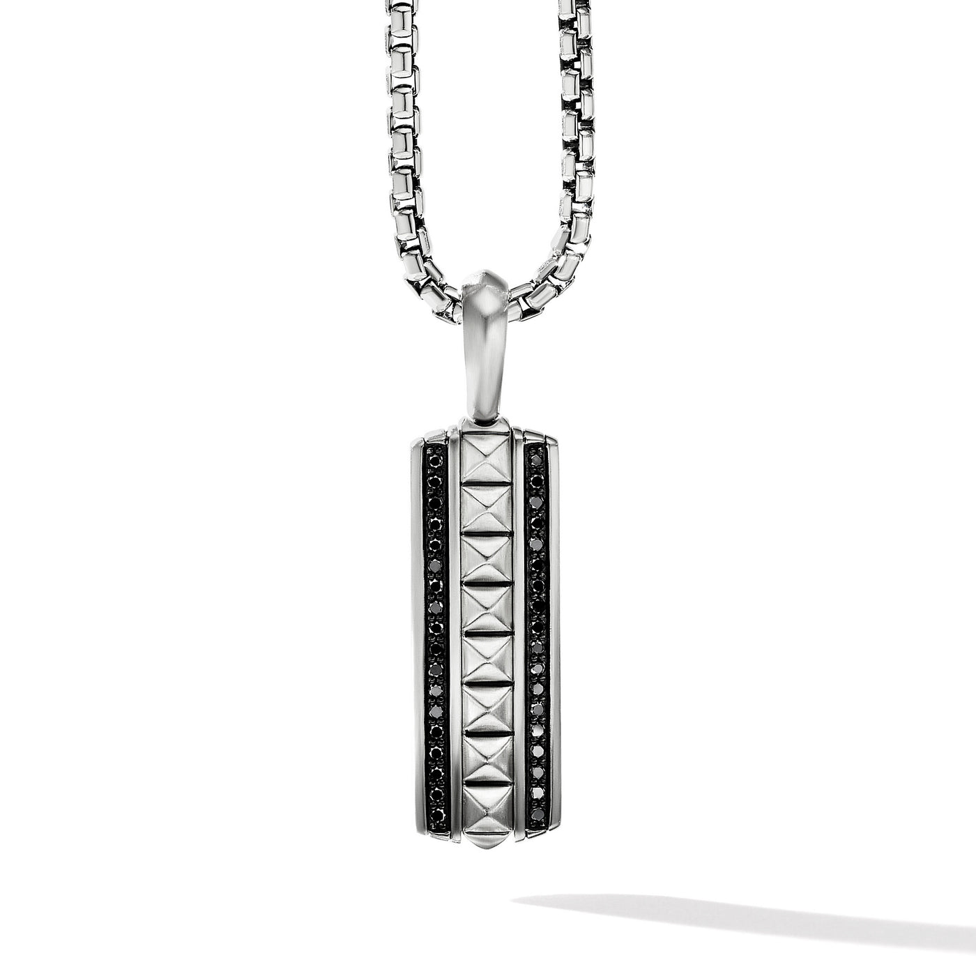 Pyramid Ingot Tag in Sterling Silver with Black Diamonds\, 41.8mm