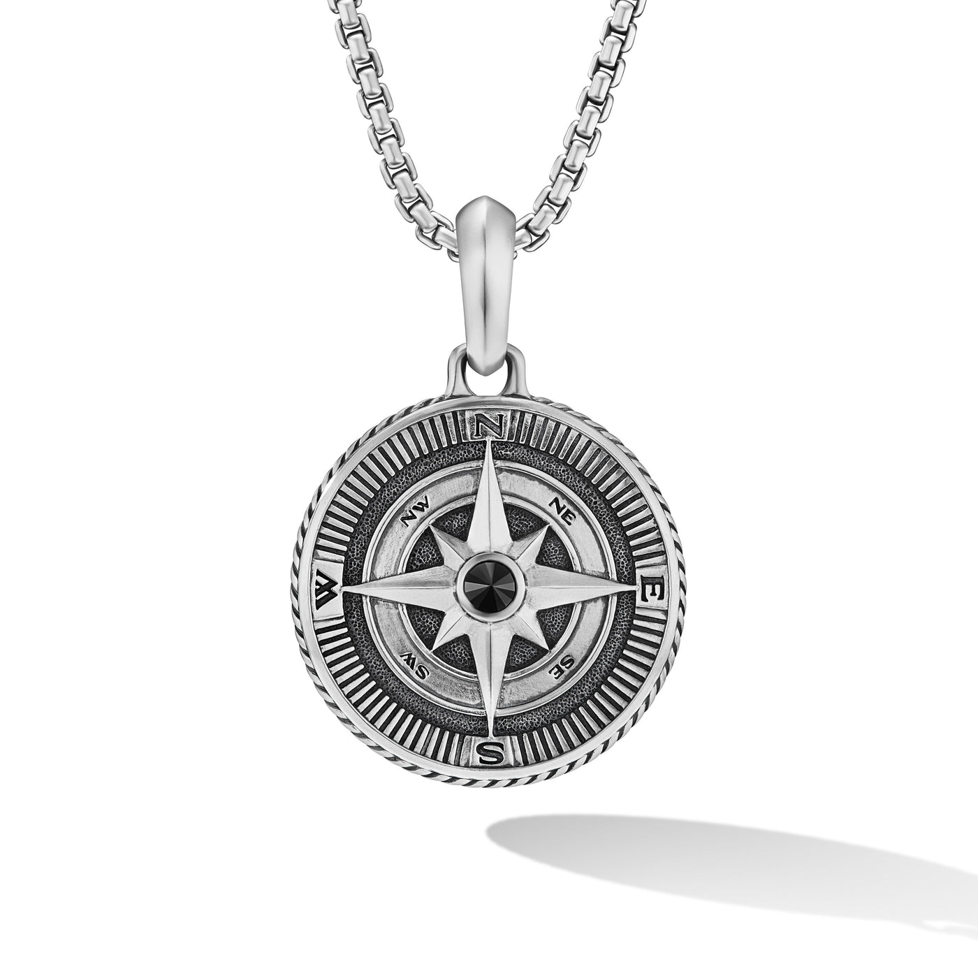 Maritime® Compass Amulet in Sterling Silver with Center Black Diamond\, 26.8mm