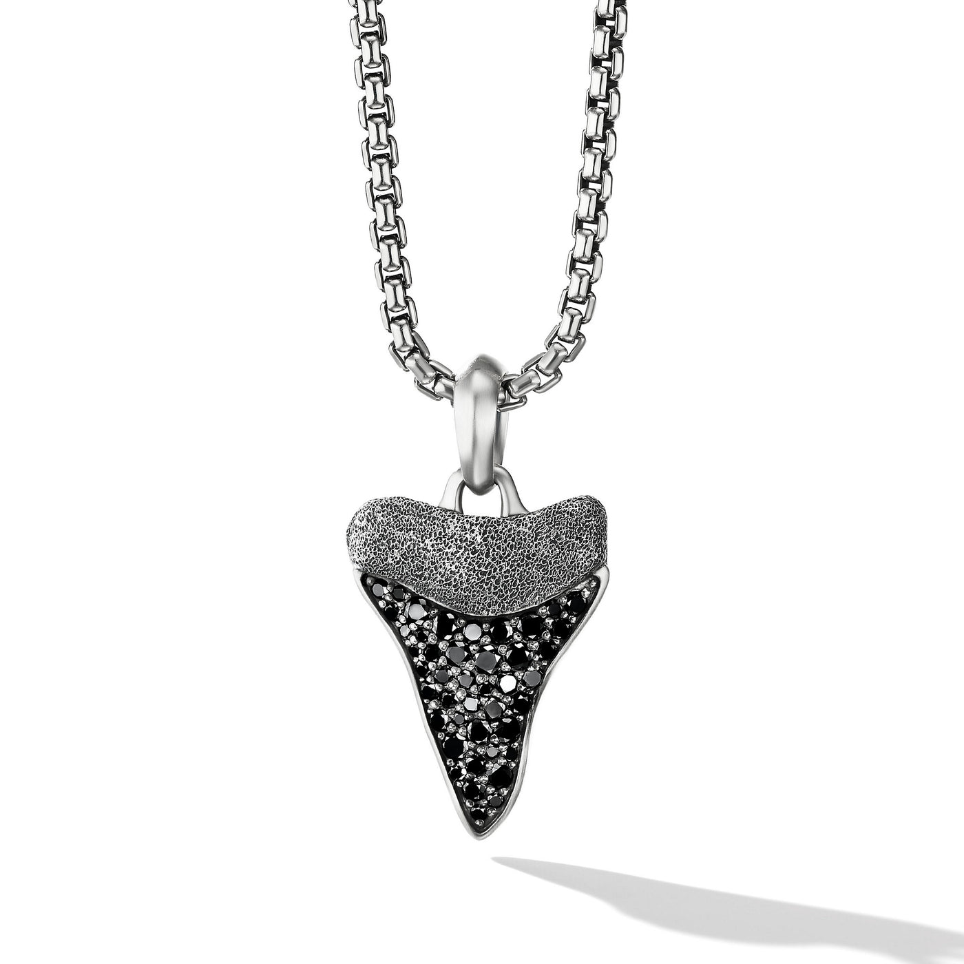 Shark Tooth Amulet in Sterling Silver with Black Diamonds\, 27mm