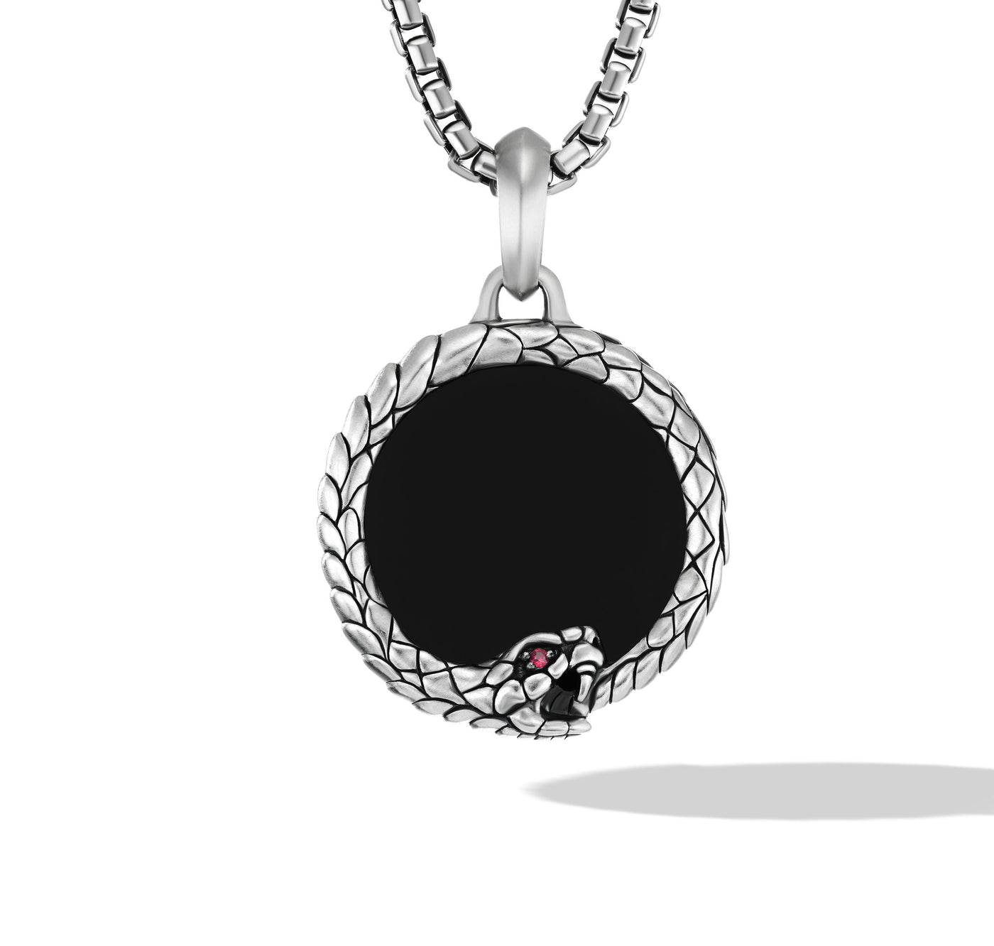 Cairo Ouroboros Amulet in Sterling Silver with Black Onyx and Ruby\, 25mm