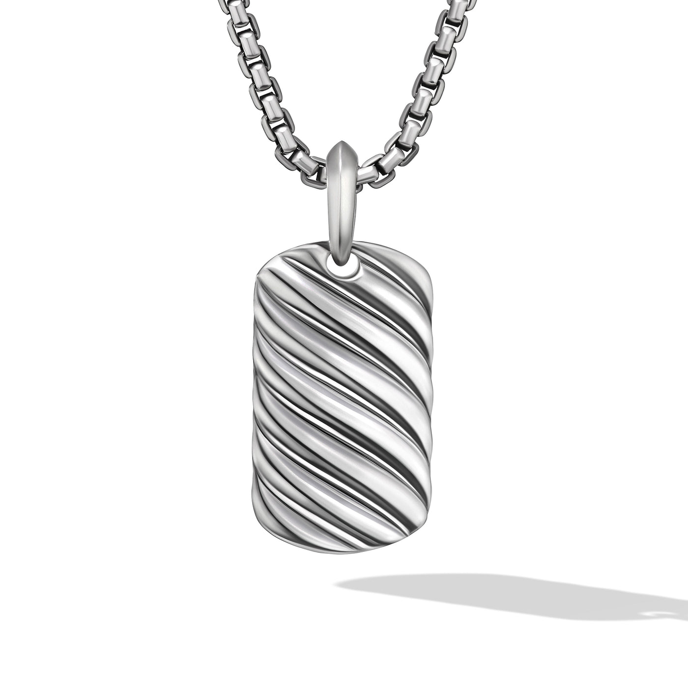 Sculpted Cable Tag in Sterling Silver\, 27mm