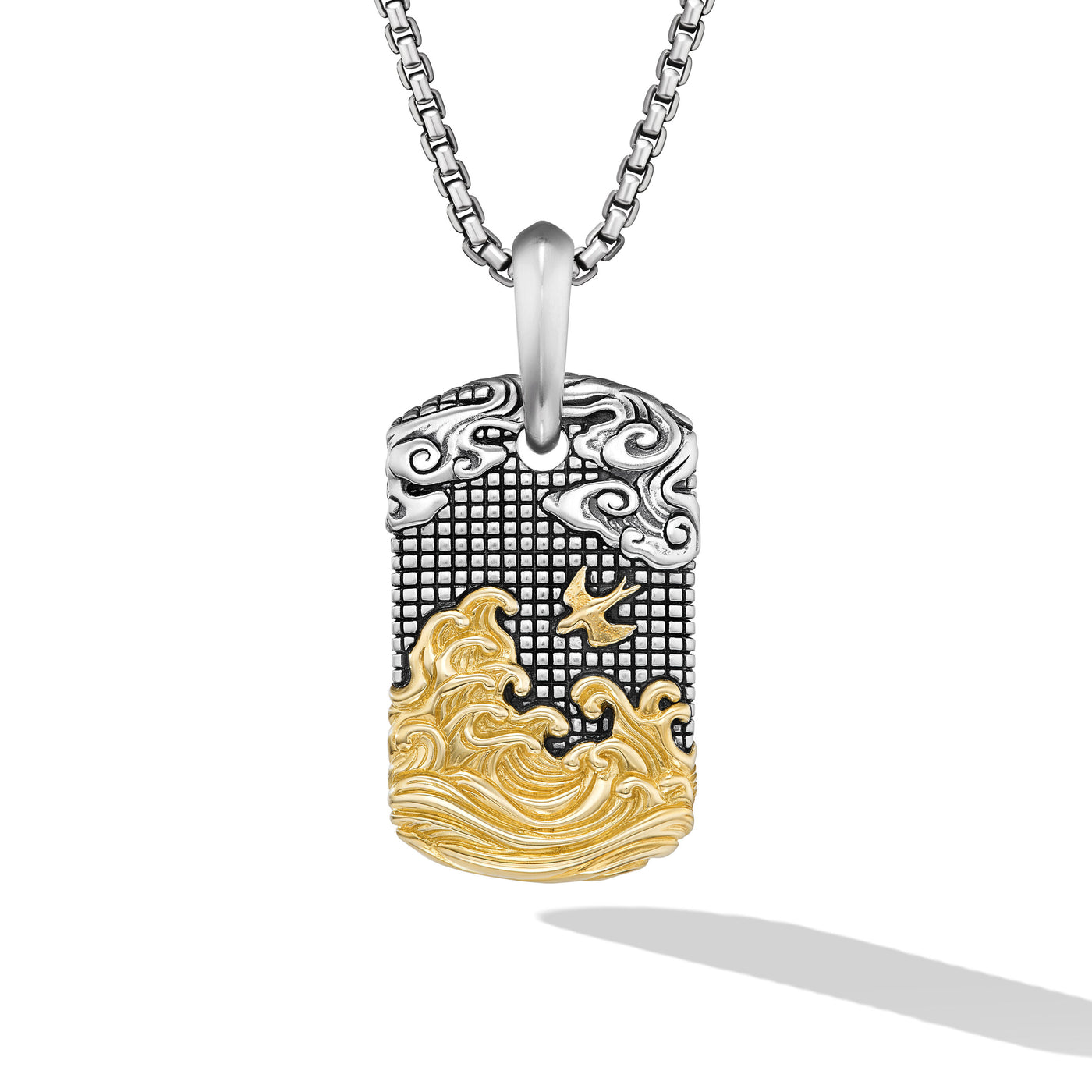 Waves Tag in Sterling Silver with 18K Yellow Gold\, 27mm