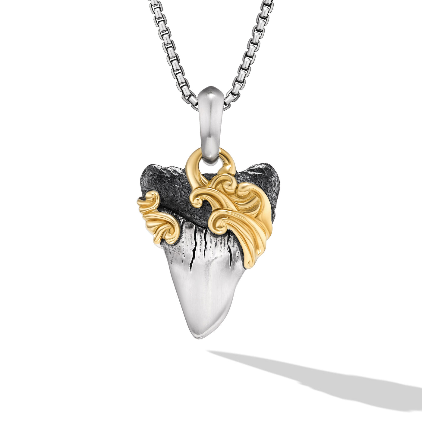 Waves Shark Tooth Amulet in Sterling Silver with 18K Yellow Gold\, 25mm