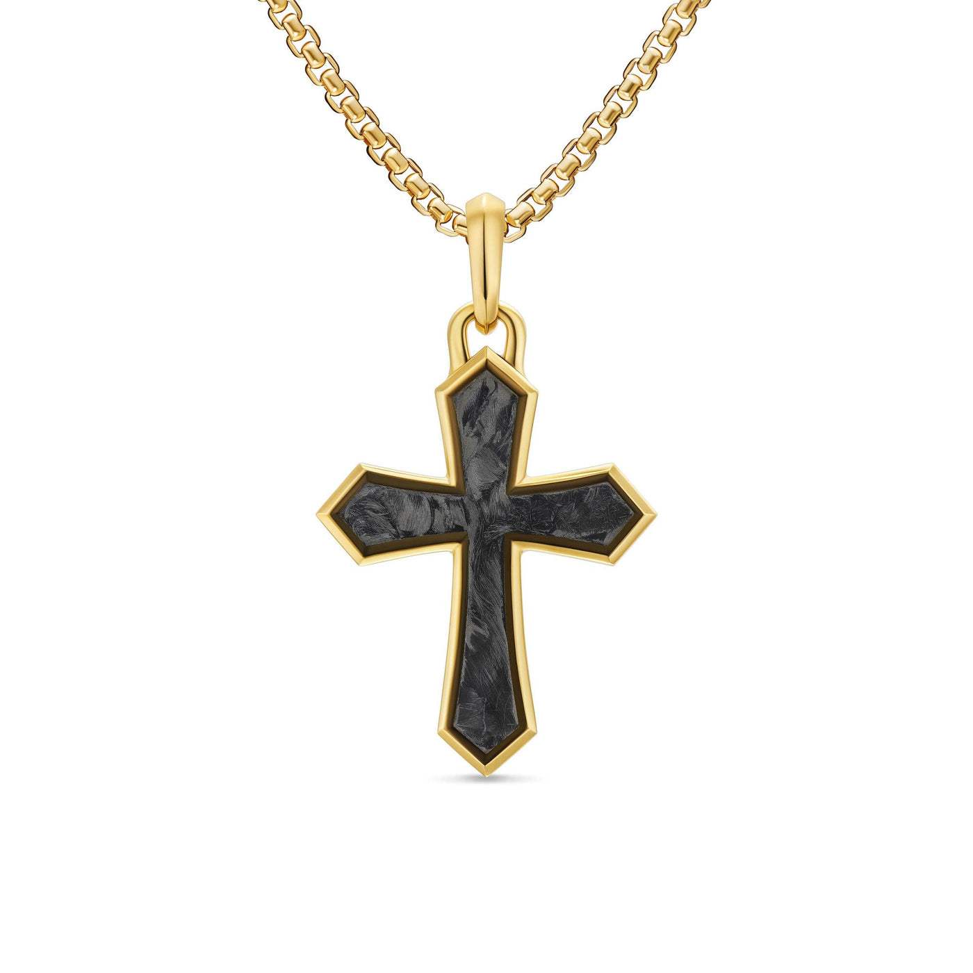 Cross Amulet in 18K Yellow Gold with Forged Carbon, 28mm
