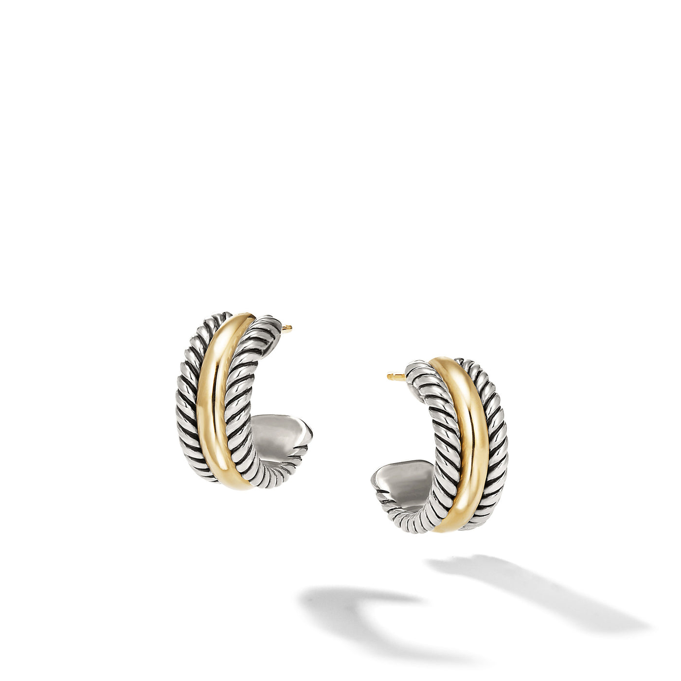 Cable Collectibles® Huggie Hoop Earrings in Sterling Silver with 14K Yellow Gold\, 15.6mm