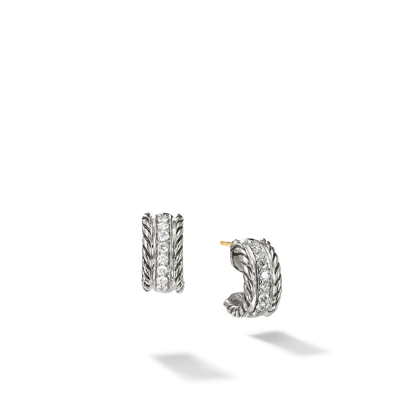 Cable Collectibles® Huggie Hoop Earrings in Sterling Silver with Pavé Diamonds\, 11.4mm