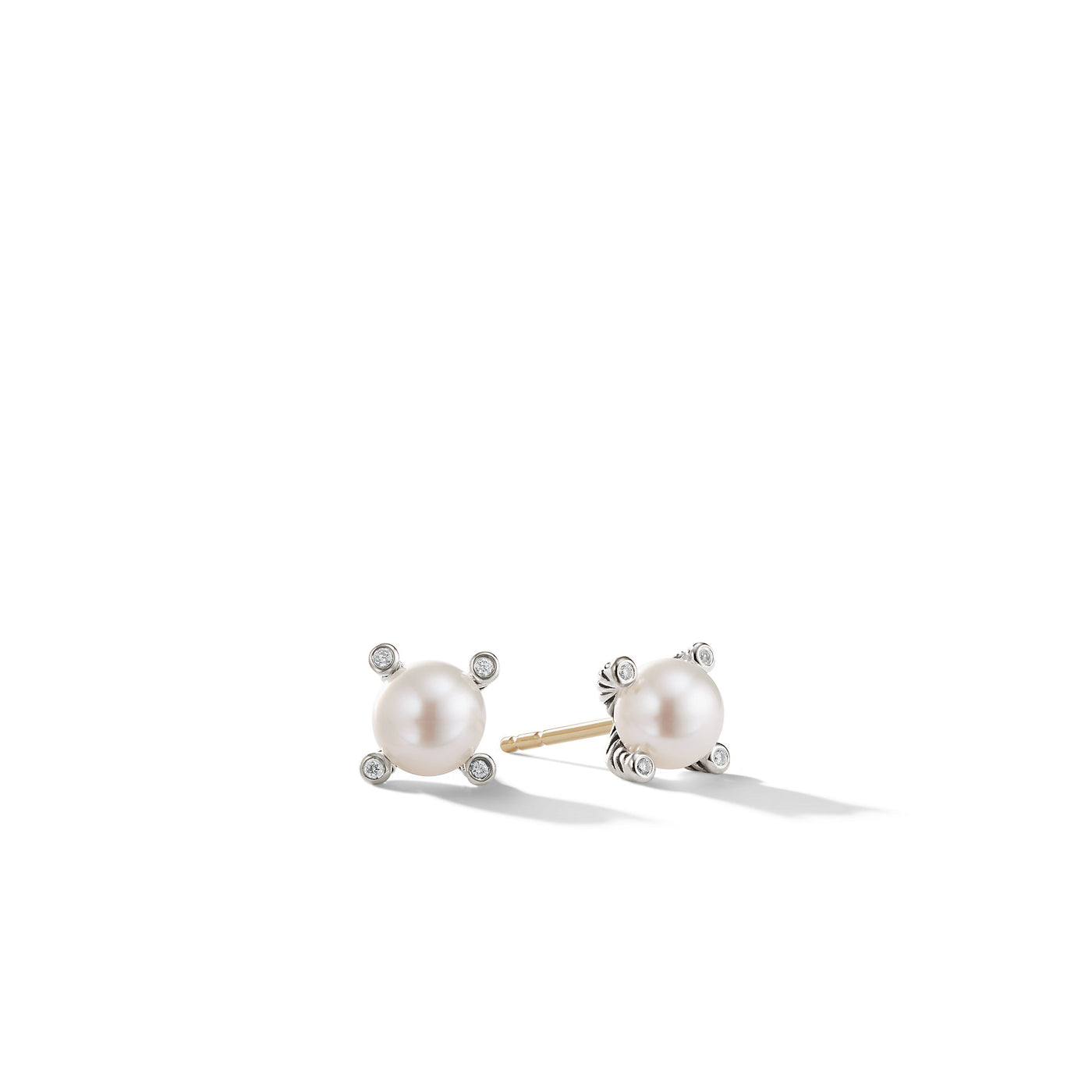 Pearl Stud Earrings in Sterling Silver with Pearls and Diamonds\, 7.4mm