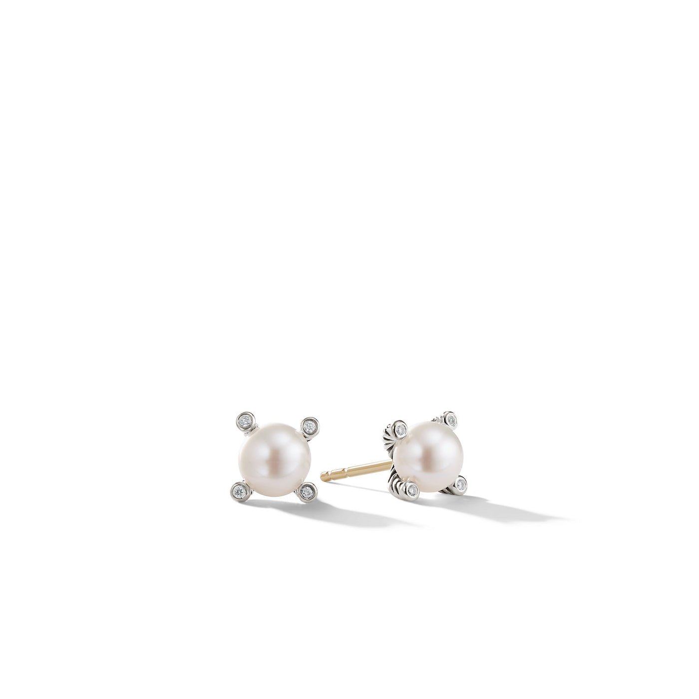 Pearl Stud Earrings in Sterling Silver with Pearls and Diamonds\, 7.4mm