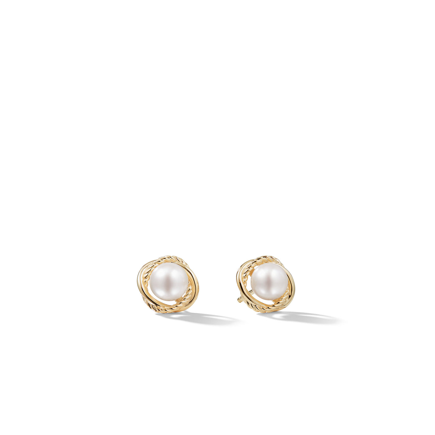Crossover Infinity Pearl Stud Earrings in 18K Yellow Gold with Pearls\, 10mm