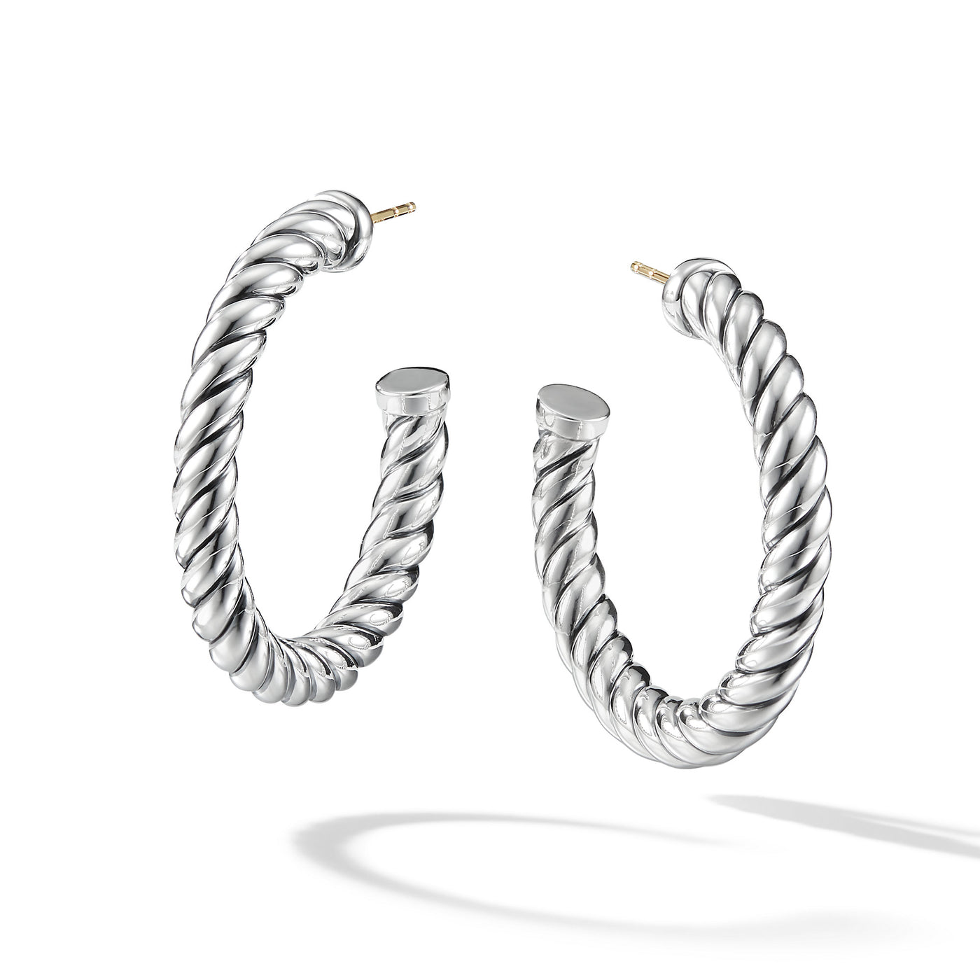 Sculpted Cable Hoop Earrings in Sterling Silver\, 40mm