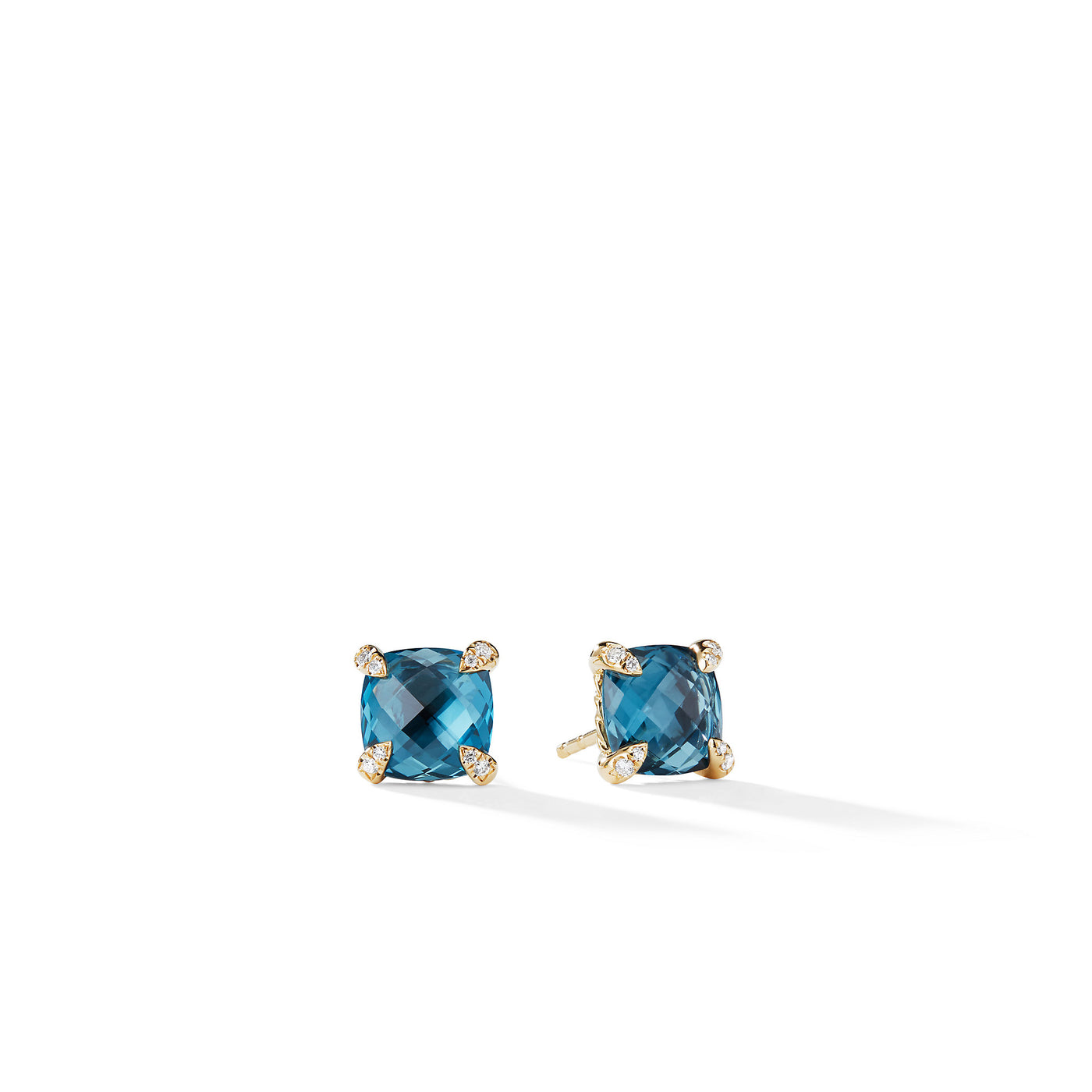 Chatelaine® Stud Earrings in 18K Yellow Gold with Hampton Blue Topaz and Diamonds\, 8mm