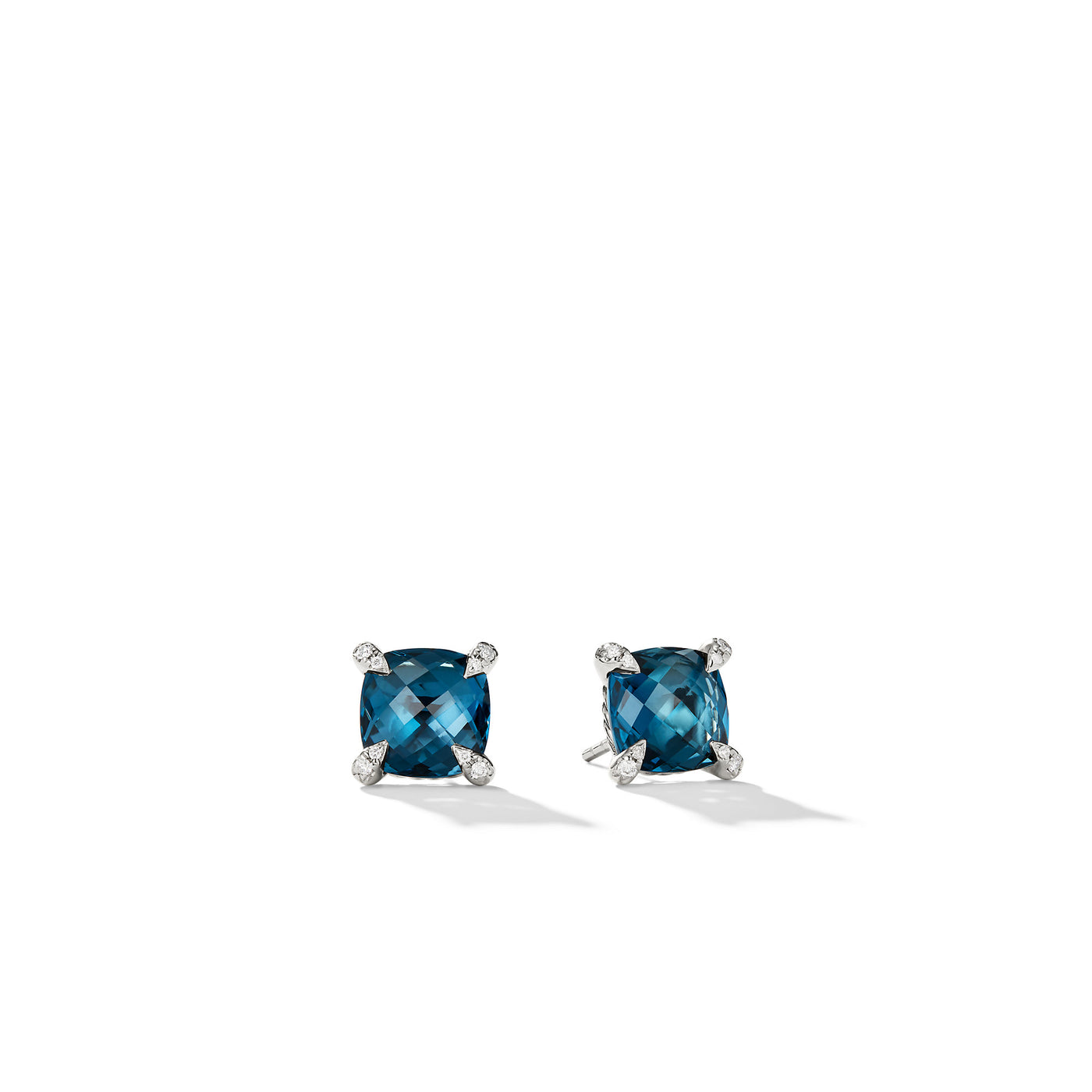 Chatelaine® Stud Earrings in Sterling Silver with Hampton Blue Topaz and Diamonds\, 9mm