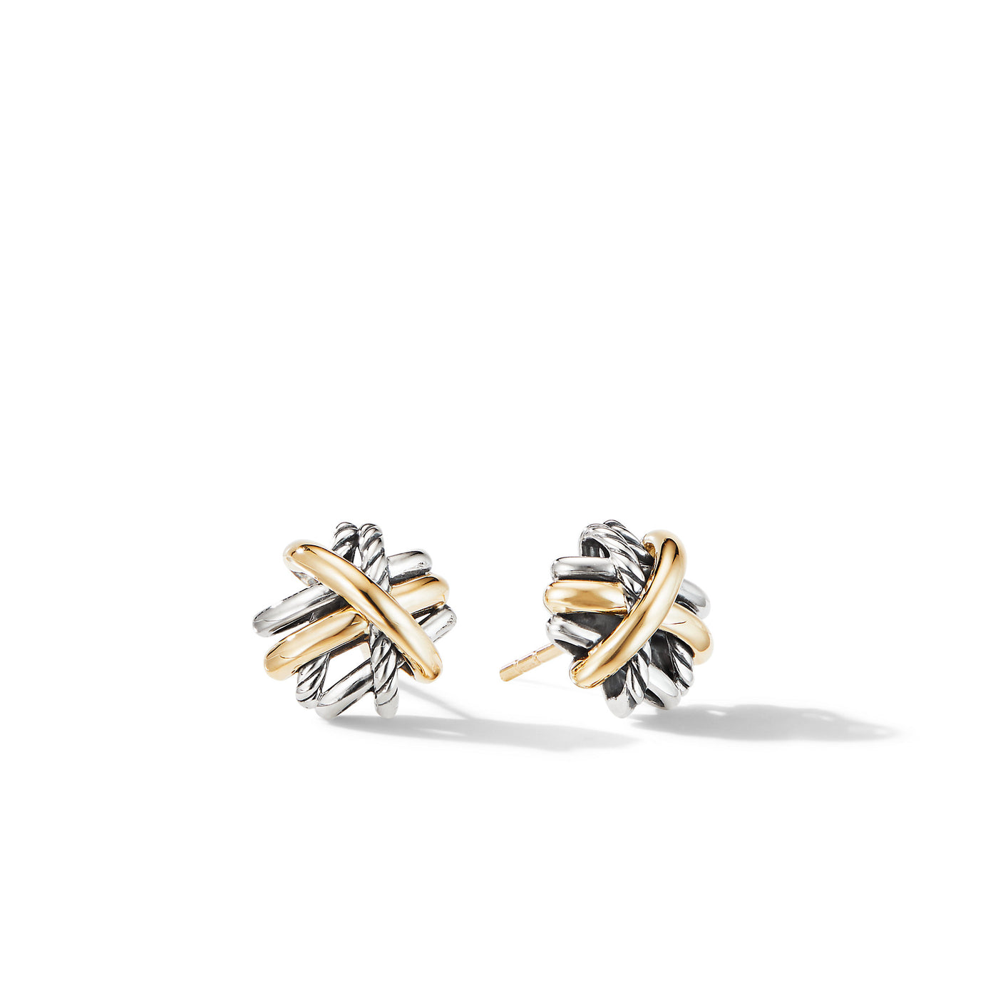 Crossover Stud Earrings in Sterling Silver with 18K Yellow Gold\, 11mm