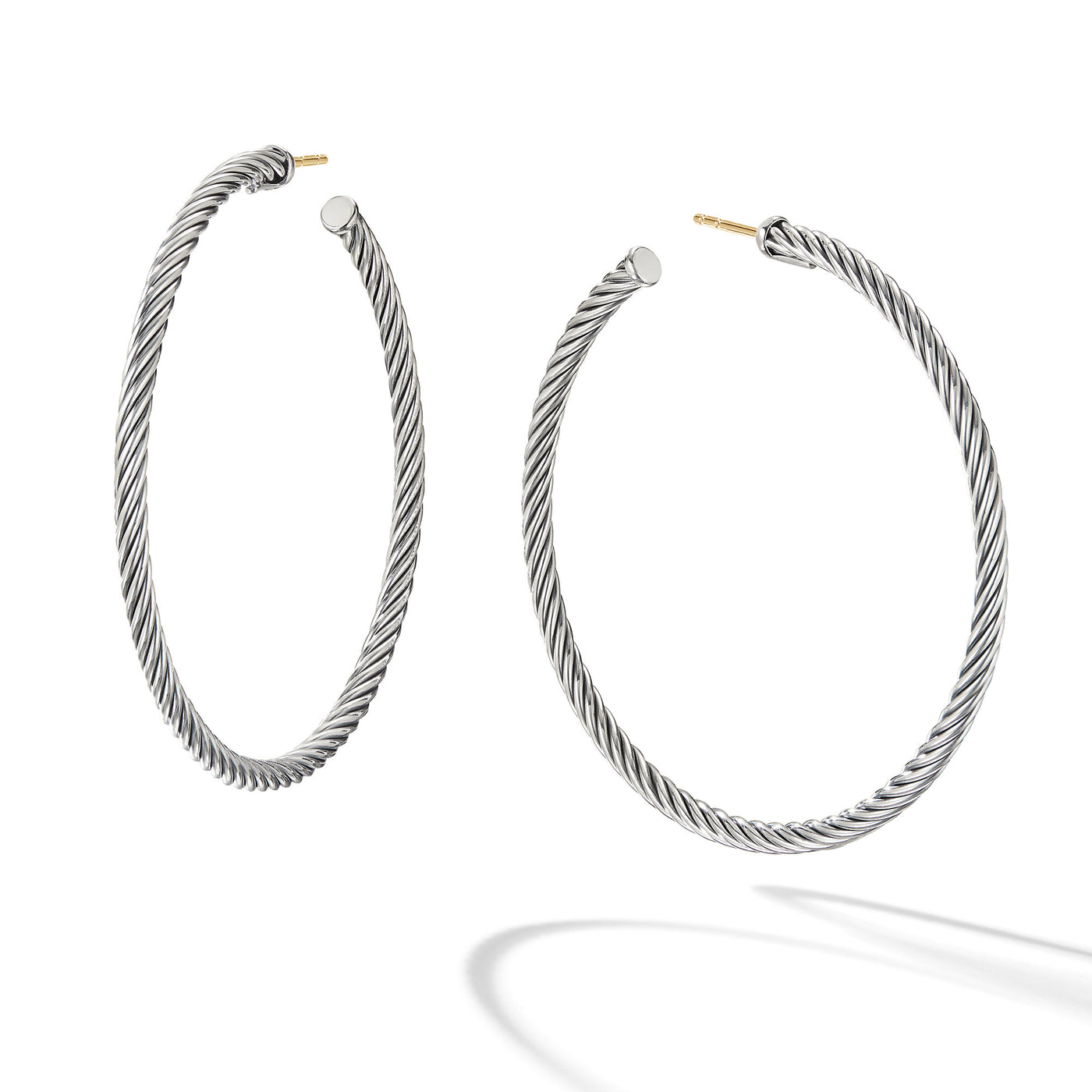 Cable Hoop Earrings in Sterling Silver\, 2in