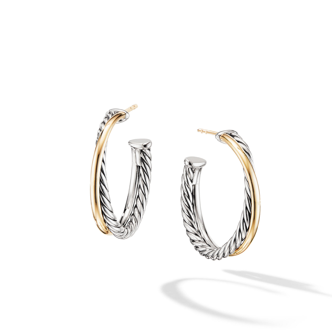 Crossover Hoop Earrings in Sterling Silver with 18K Yellow Gold\, 26.5mm