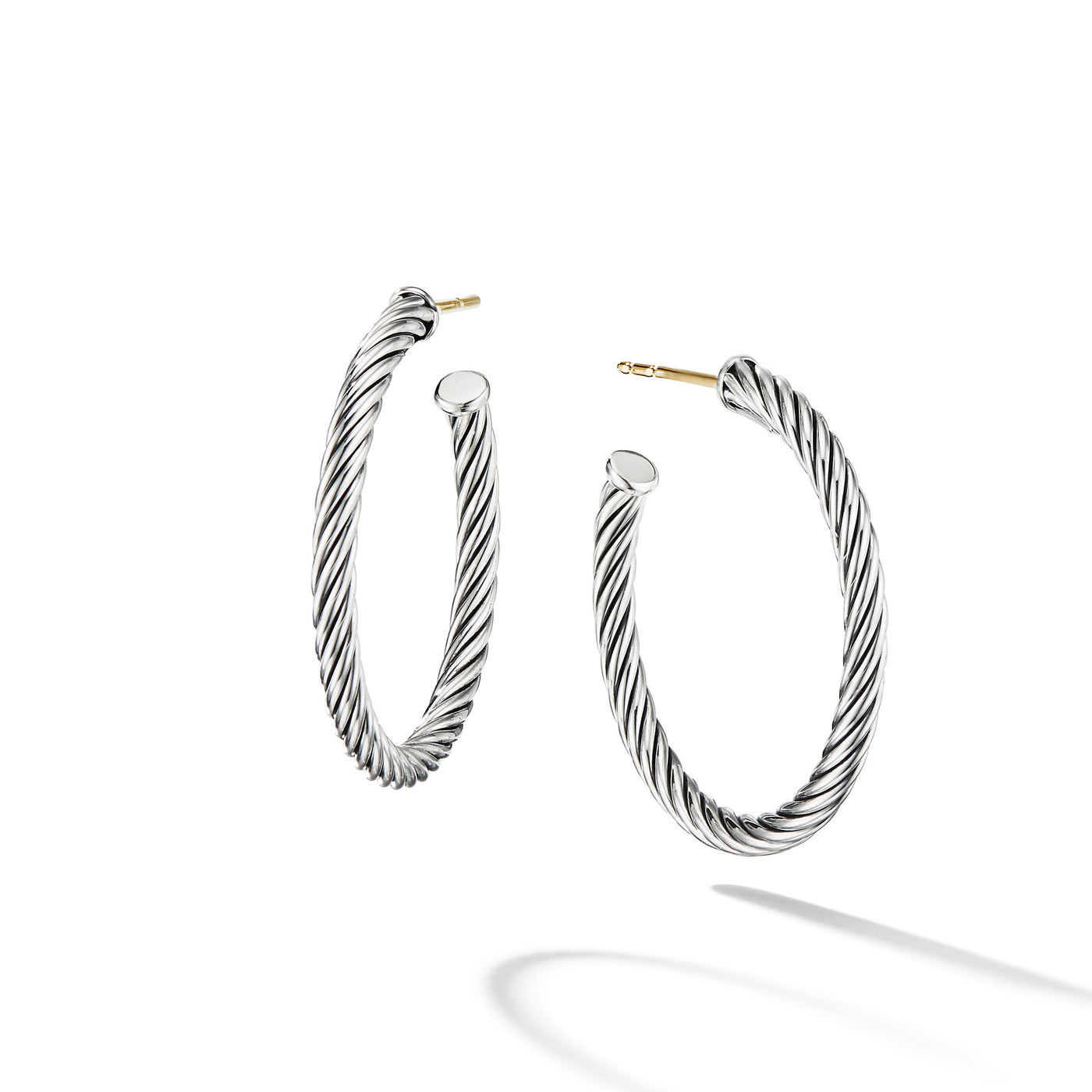 Cable Hoop Earrings in Sterling Silver\, 1in