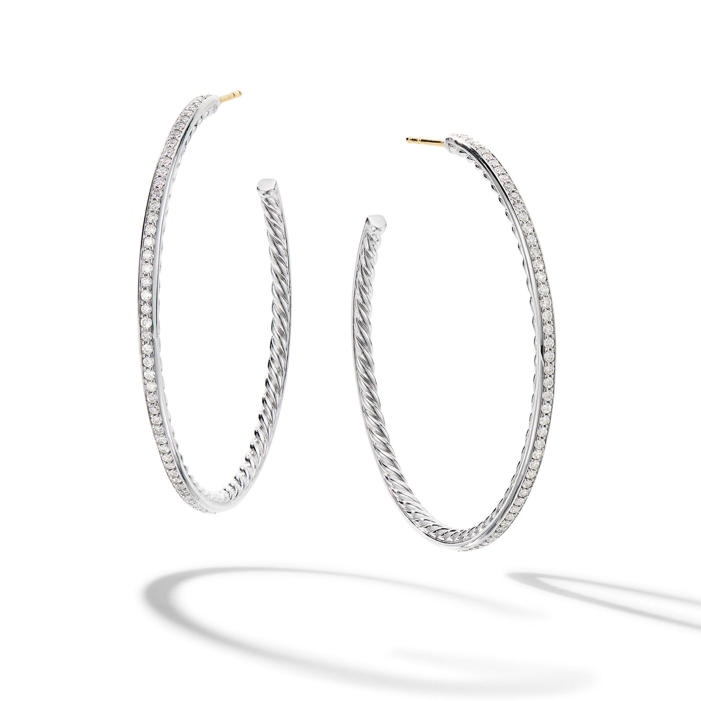 Pavé Hoop Earrings in Sterling Silver with Diamonds\, 50.3mm