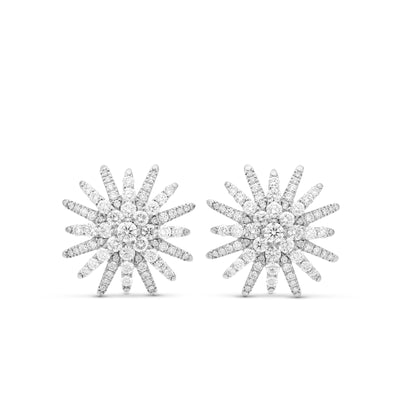 Starburst Stud Earrings in 18K White Gold with Diamonds, 19mm