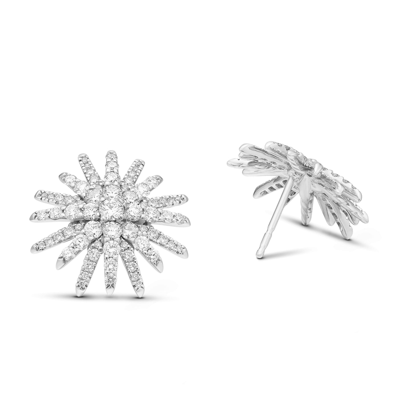 Starburst Stud Earrings in 18K White Gold with Diamonds, 19mm