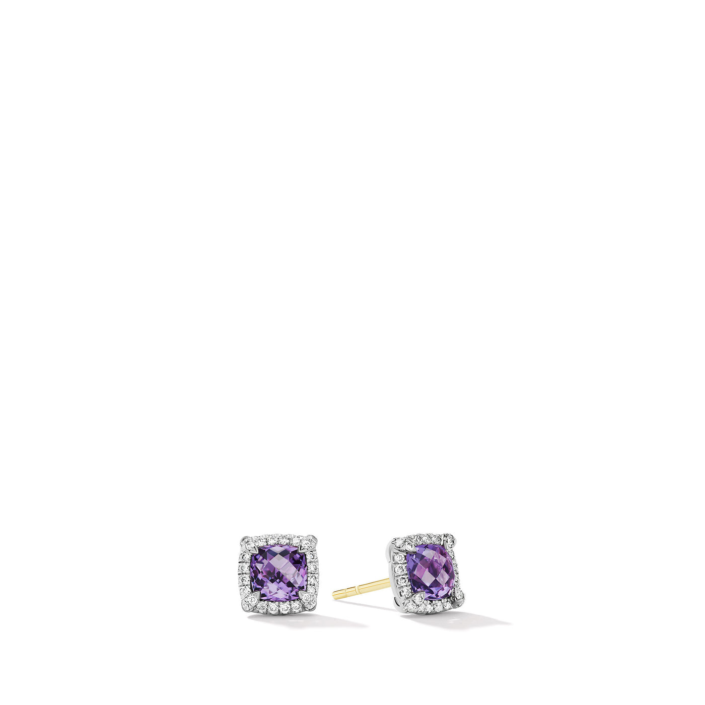 Petite Chatelaine® Pavé Bezel Stud Earrings in Sterling Silver with Amethyst and Diamonds\, 5mm