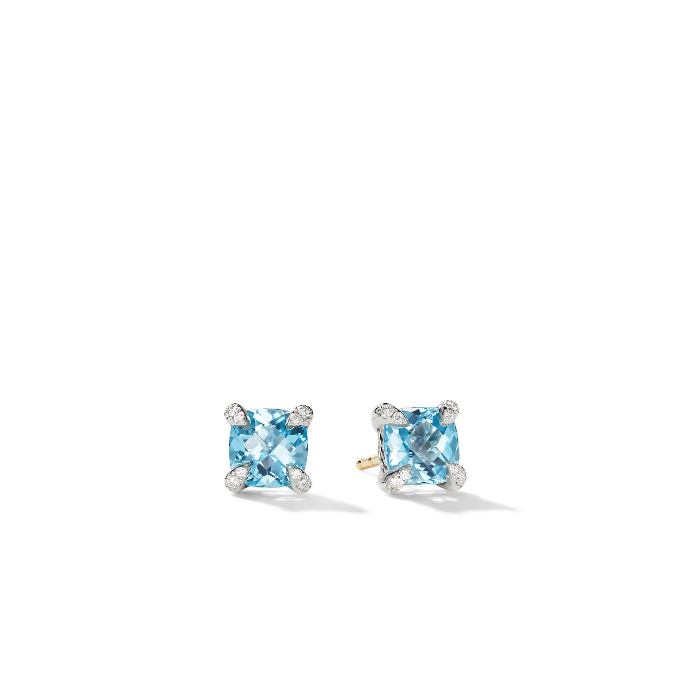 Petite Chatelaine® Stud Earrings in Sterling Silver with Blue Topaz and Diamonds\, 6mm
