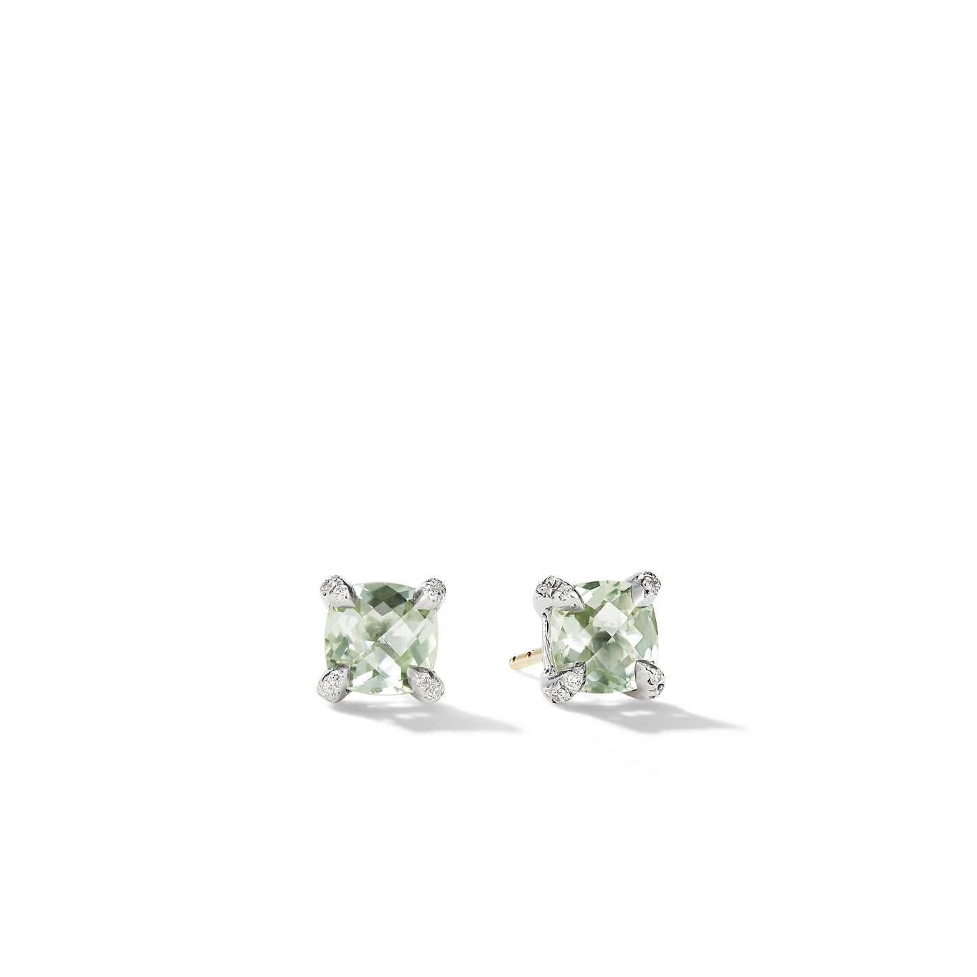 Petite Chatelaine® Stud Earrings in Sterling Silver with Prasiolite and Diamonds\, 6mm