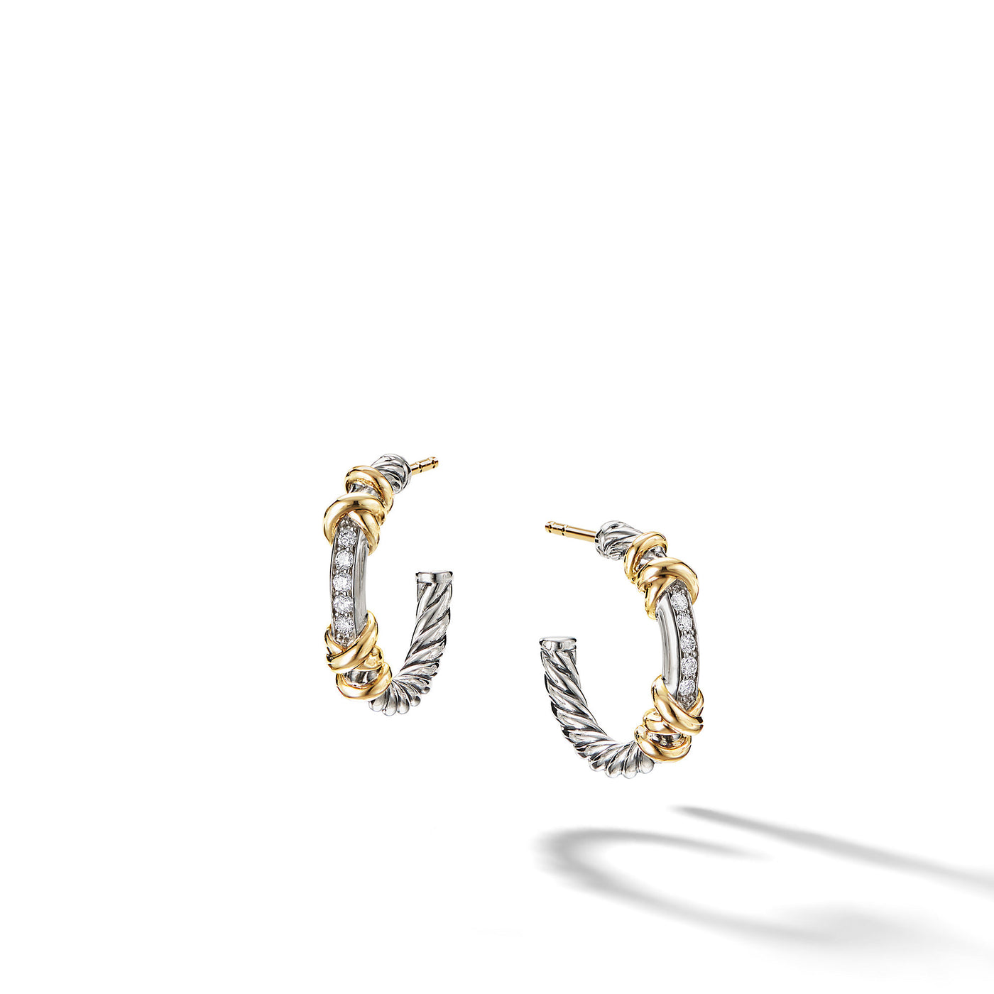 Petite Helena Wrap Hoop Earrings in Sterling Silver with 18K Yellow Gold and Diamonds\, 3/4in