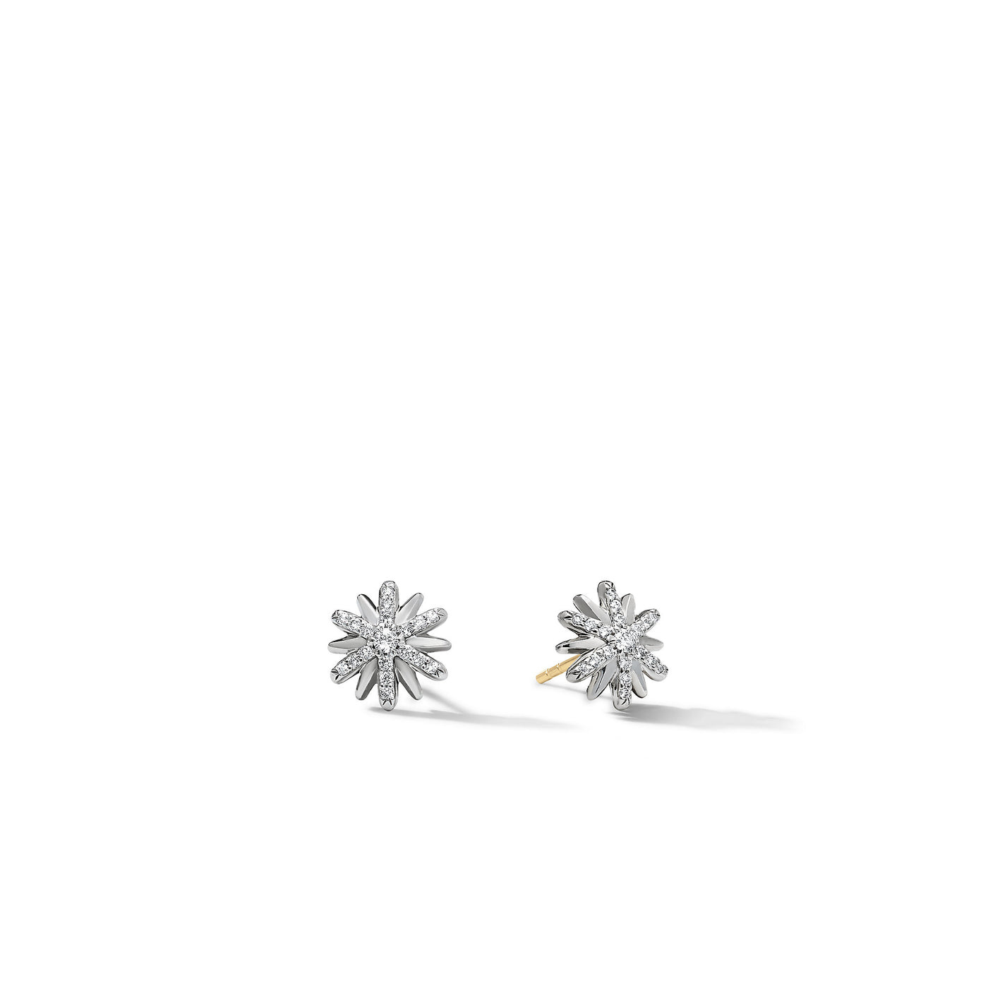 Petite Starburst Stud Earrings in Sterling Silver with Diamonds\, 10mm
