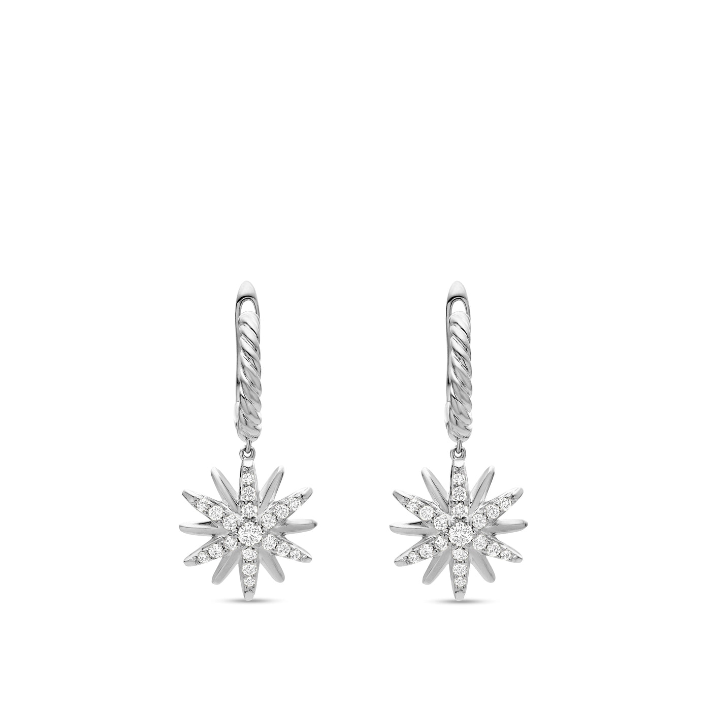 Starburst Drop Earrings in Sterling Silver with Diamonds, 25mm