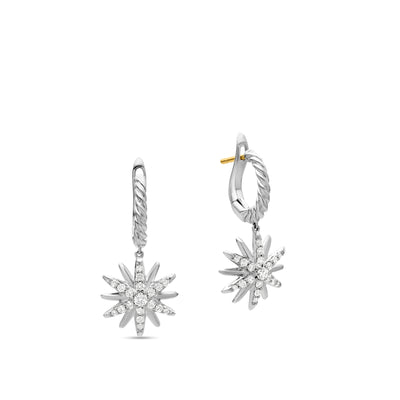 Starburst Drop Earrings in Sterling Silver with Diamonds, 25mm