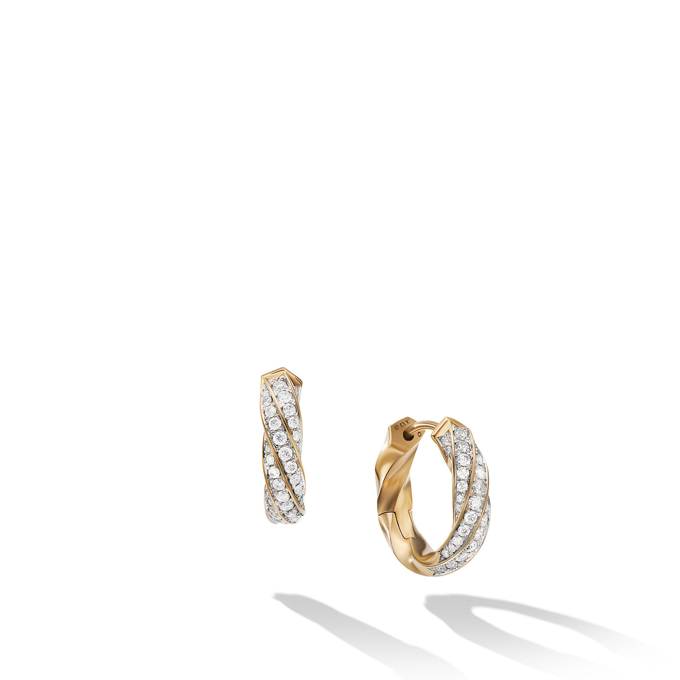 Cable Edge® Huggie Hoop Earrings in 18K Yellow Gold with Diamonds\, 13mm