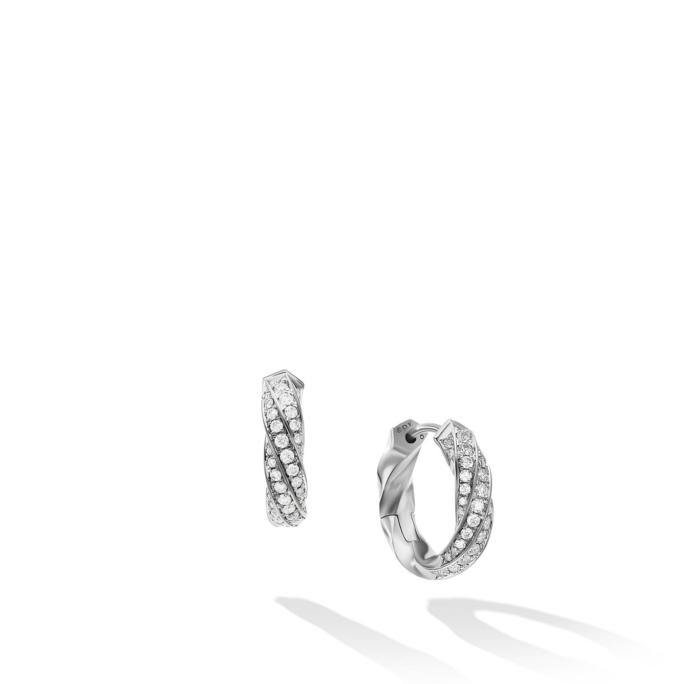 Cable Edge® Huggie Hoop Earrings in Sterling Silver with Diamonds\, 13mm