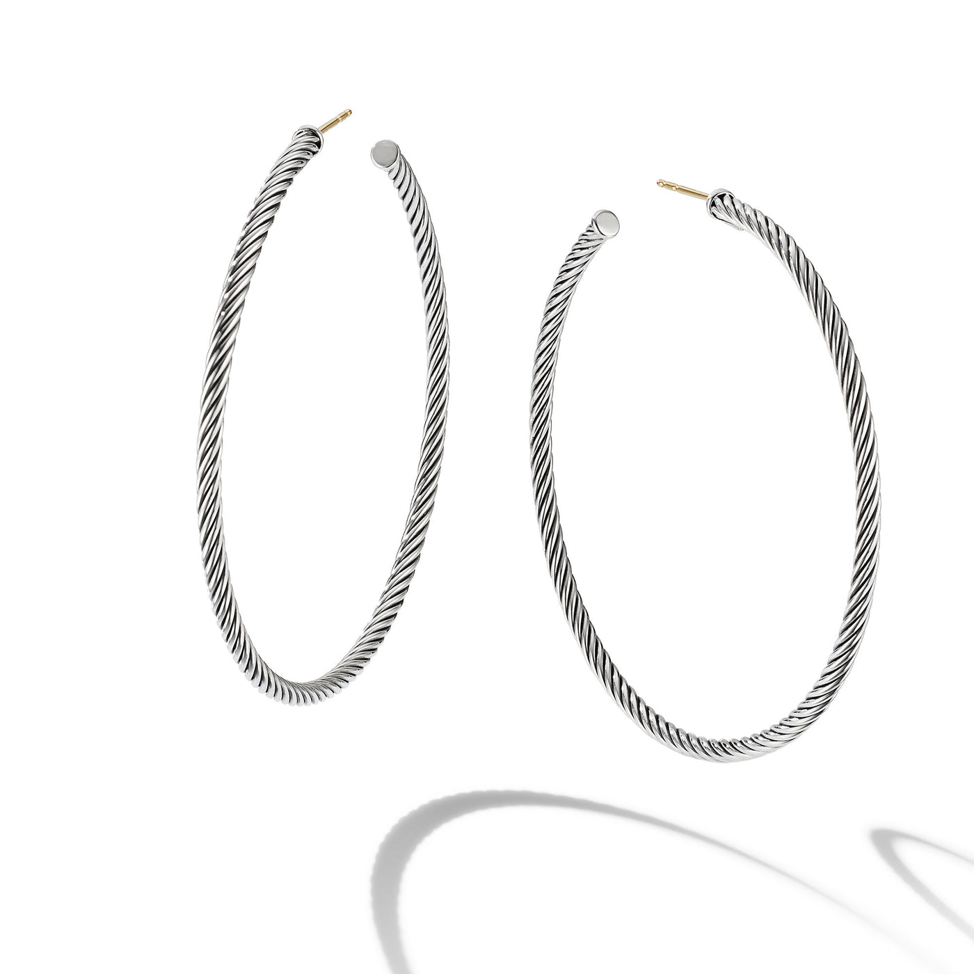 Cable Hoop Earrings in Sterling Silver\, 2.5in