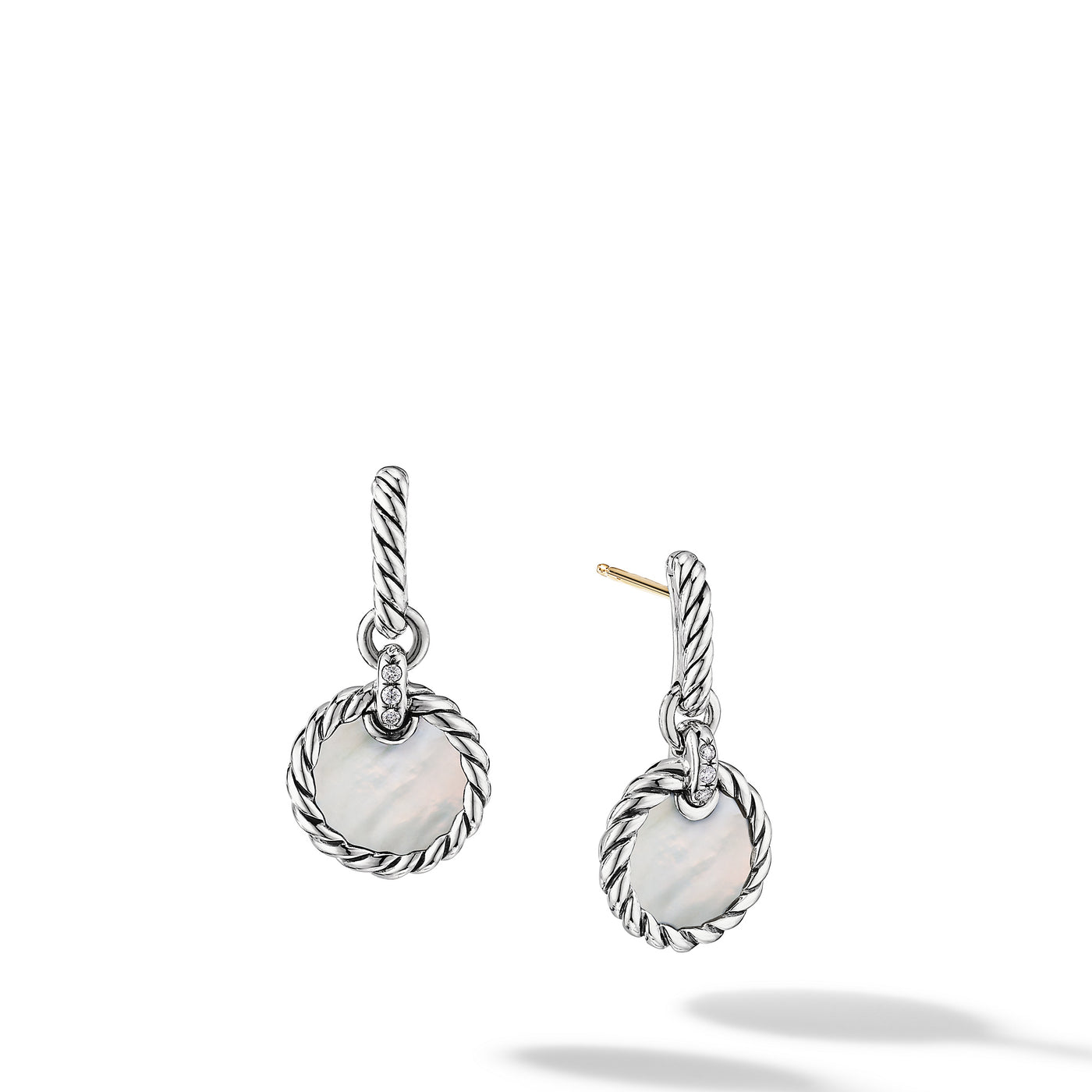DY Elements® Drop Earrings in Sterling Silver with Mother of Pearl and Diamonds\, 25mm