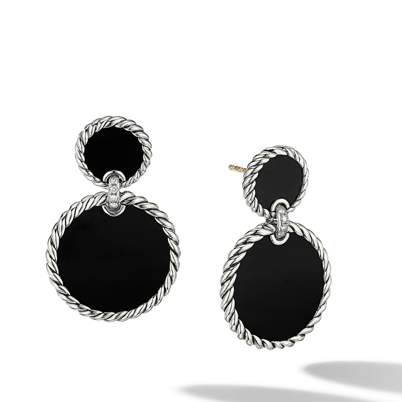 DY Elements® Double Drop Earrings in Sterling Silver with Black Onyx and Diamonds\, 33mm
