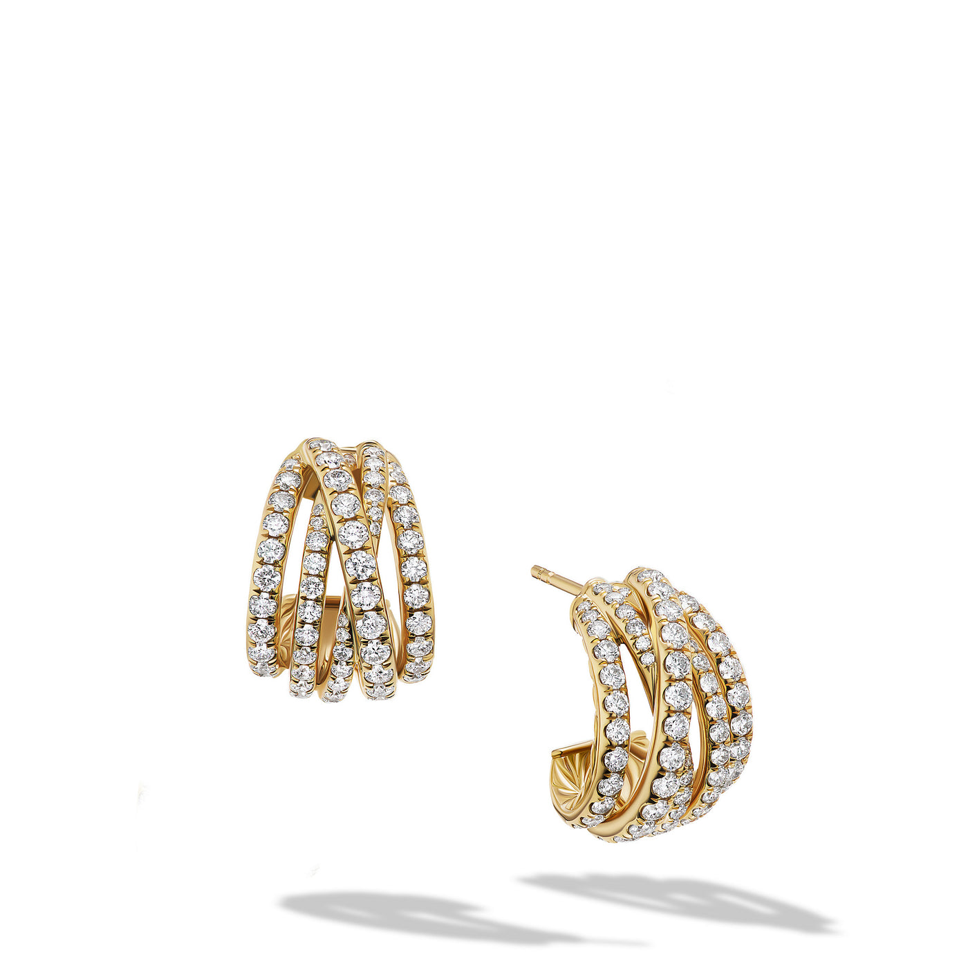 Pavé Crossover Shrimp Earrings in 18K Yellow Gold with Diamonds\, 15.8mm