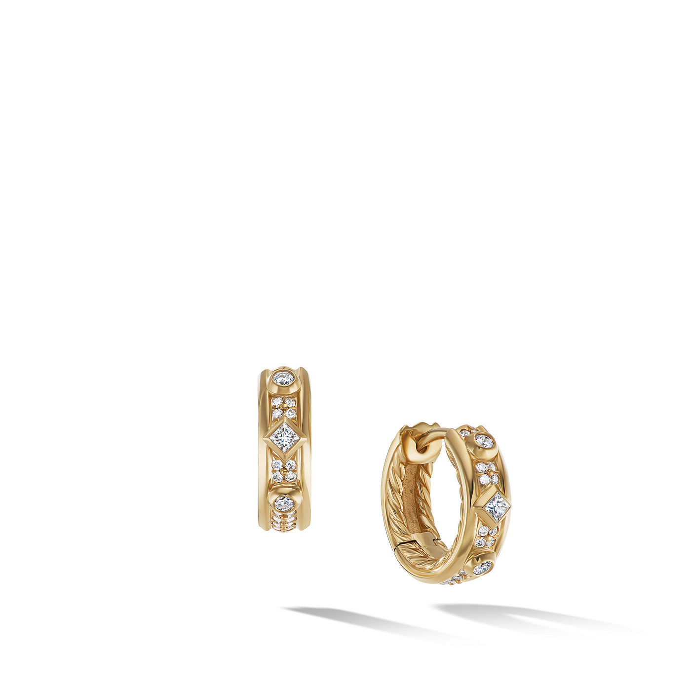 Modern Renaissance Huggie Hoop Earrings in 18K Yellow Gold with Diamonds\, 12.3mm