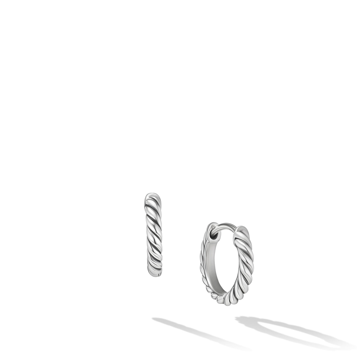 Sculpted Cable Micro Huggie Hoop Earrings in Sterling Silver\, 10.7mm