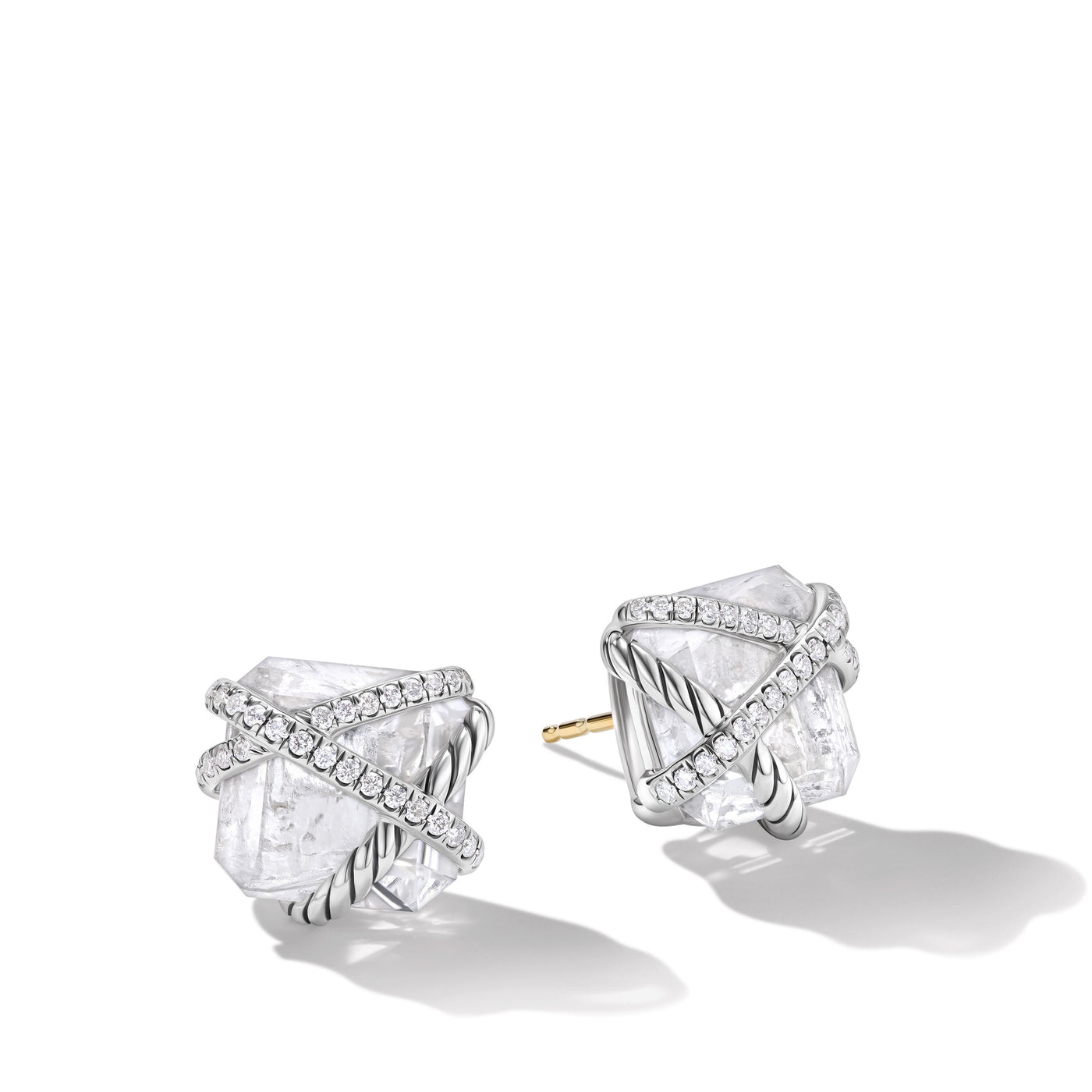 Cable Wrap Stud Earrings in Sterling Silver with Crystals and Diamonds\, 12mm