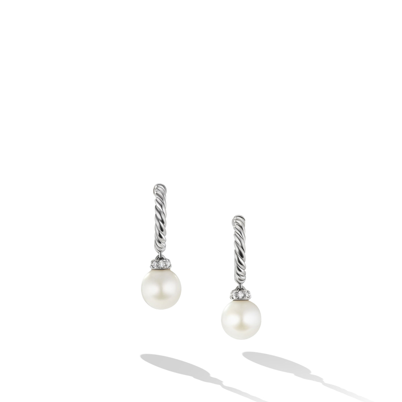 Pearl and Pavé Solari Drop Earrings in Sterling Silver with Pearls and Diamonds\, 18.4mm