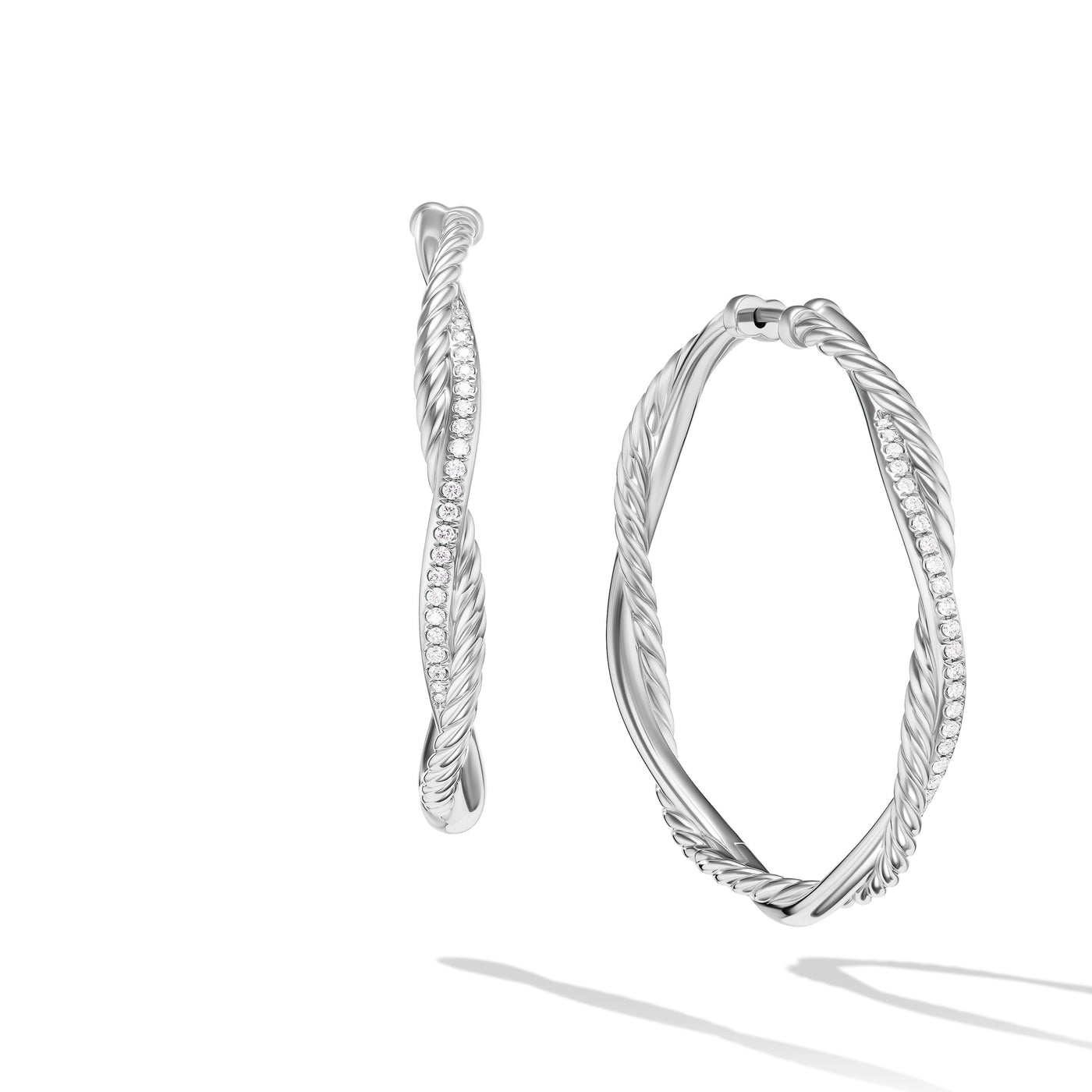 Infinity Hoop Earrings in Sterling Silver with Diamonds\, 42mm