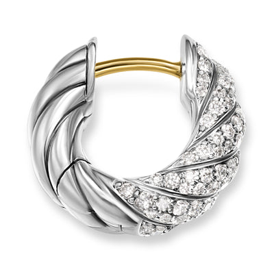 Sculpted Cable Hoop Earrings in Sterling Silver with Diamonds, 14.4mm
