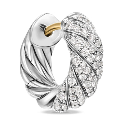 Sculpted Cable Hoop Earrings in Sterling Silver with Diamonds, 14.4mm