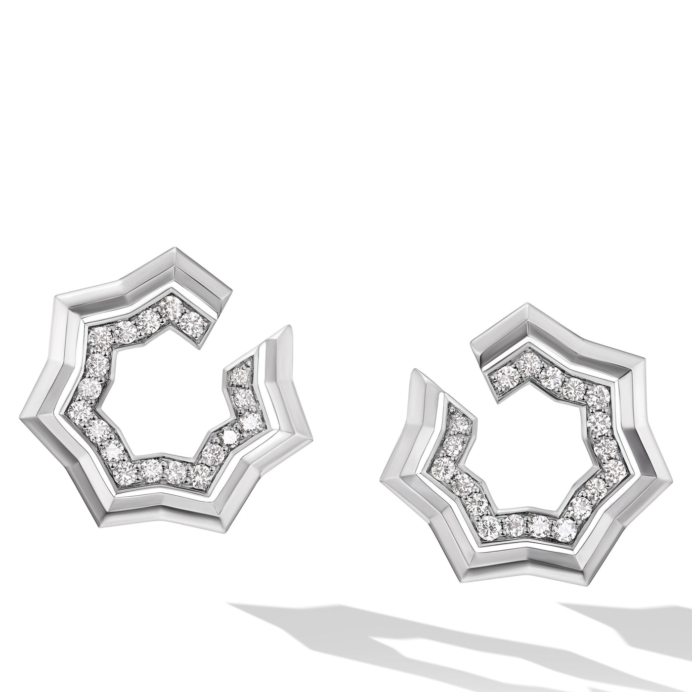Zig Zag Stax™ Two Row Hoop Earrings in Sterling Silver with Diamonds\, 27mm